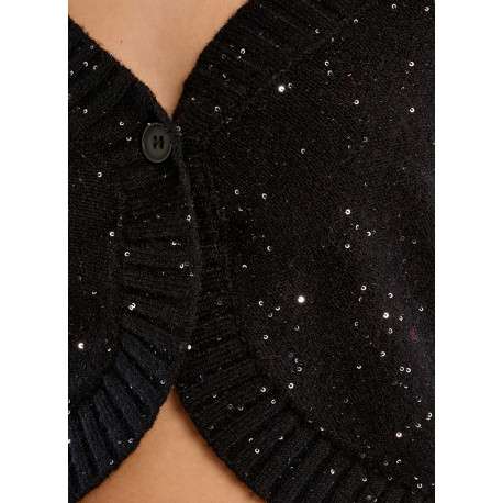 Gilet noir uni à coupe cropped doté d'un col V et de manches longues - Image 5