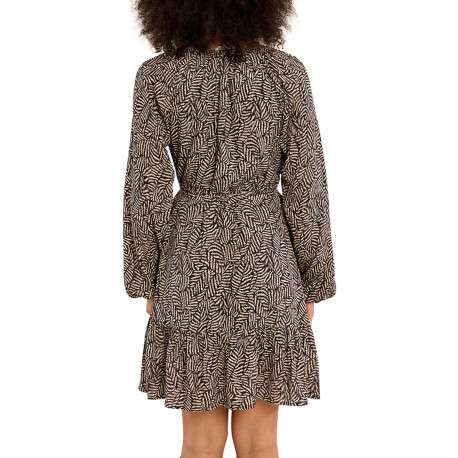 Robe beige et noire à motifs géométriques pourvue d'une coupe ajustée - Image 3