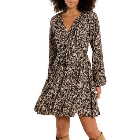 Robe beige et noire à motifs géométriques pourvue d'une coupe ajustée - Image 4