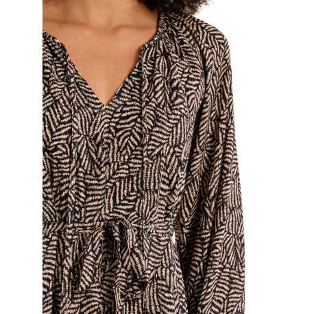 Robe beige et noire à motifs géométriques pourvue d'une coupe ajustée - Image 5