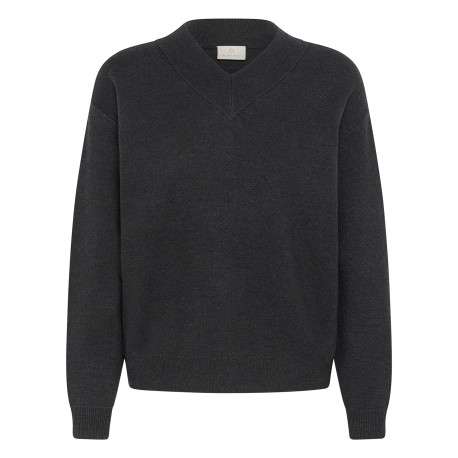 Pull anthracite uni avec une coupe droite et des manches longues