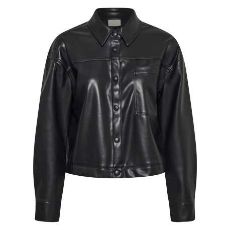 Chemisier noir uni avec une coupe droite et un col à revers