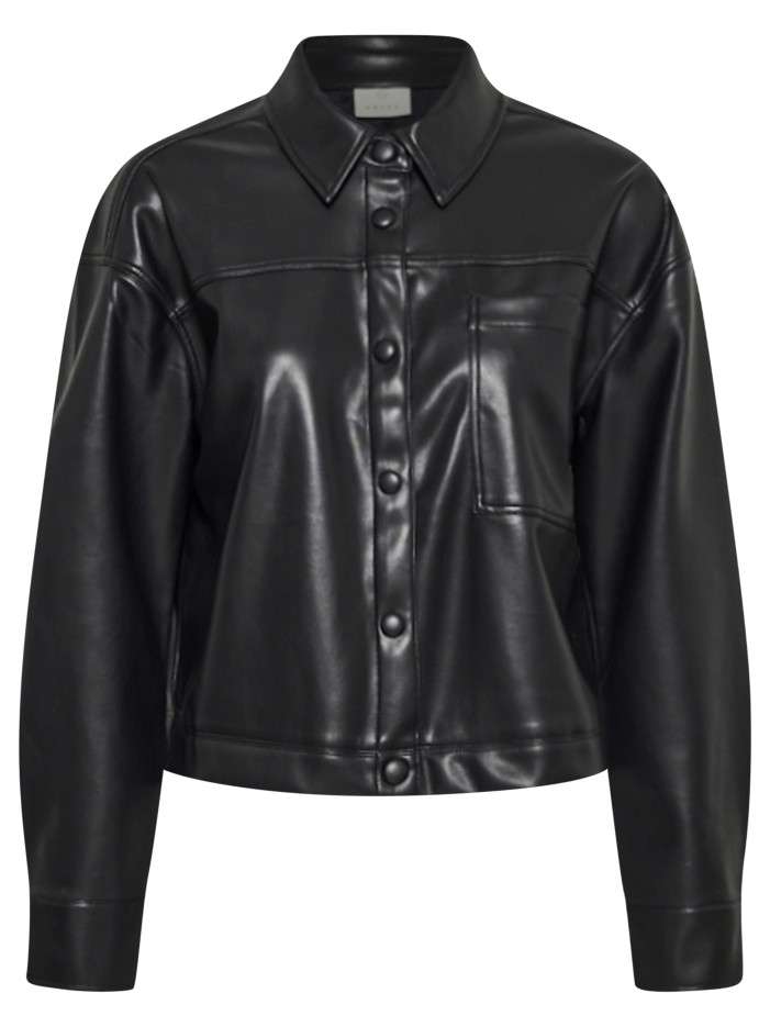 Chemisier noir uni avec une coupe droite et un col à revers
