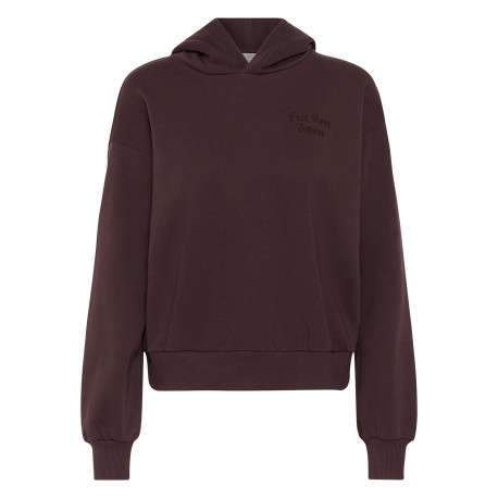 Sweat en coton mélangé marron uni avec une coupe droite et une capuche
