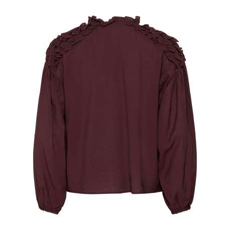 Blouse bordeaux unie avec une coupe droite et un col montant - Image 2