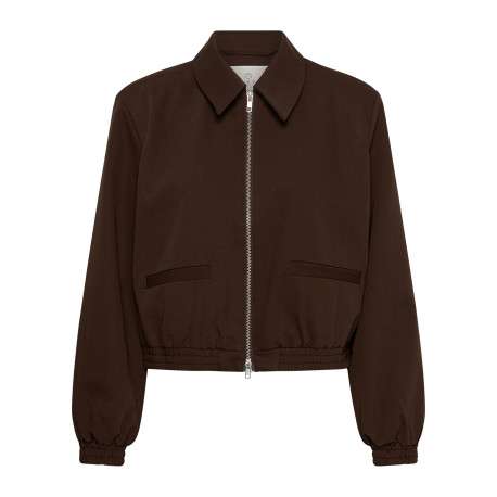 Bomber marron uni à coupe droite avec un col à revers et un zip