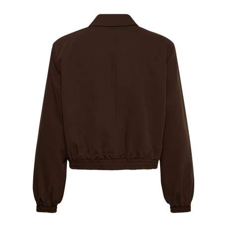 Bomber marron uni à coupe droite avec un col à revers et un zip - Image 2