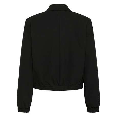 Bomber noir uni à coupe droite avec un col à revers et un zip - Image 2
