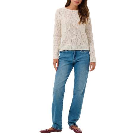 Pull écru uni avec une coupe droite et des manches longues - Image 3
