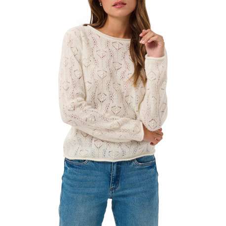 Pull écru uni avec une coupe droite et des manches longues - Image 5