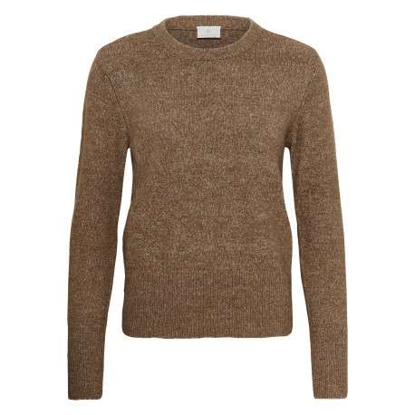 Pull taupe uni avec une coupe droite et des manches longues