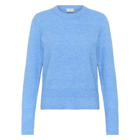 Pull bleu uni avec une coupe droite et des manches longues