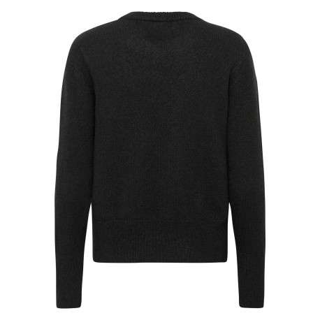 Pull noir uni avec une coupe droite et des manches longues - Image 2