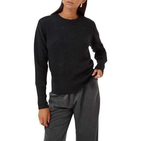Pull noir uni avec une coupe droite et des manches longues - Image 3