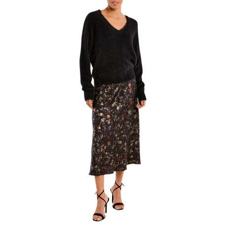 Pull noir uni avec une coupe droite et un col V à manches longues - Image 3