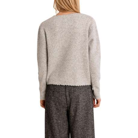 Pull gris à coupe droite doté d'un col V et de boutons gris pailletés - Image 2