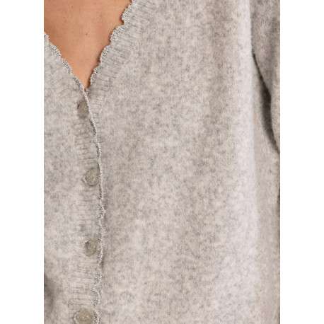 Pull gris à coupe droite doté d'un col V et de boutons gris pailletés - Image 5