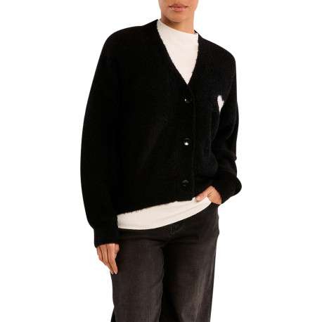 Pull noir avec un coeur sur la poitrine doté d'une coupe droite - Image 4
