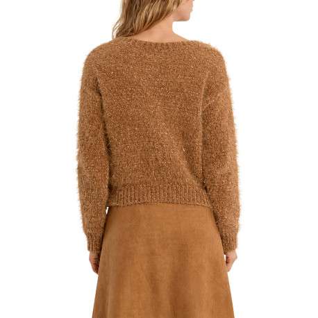 Pull camel avec une coupe droite doté d'un col V et des manches longues - Image 3