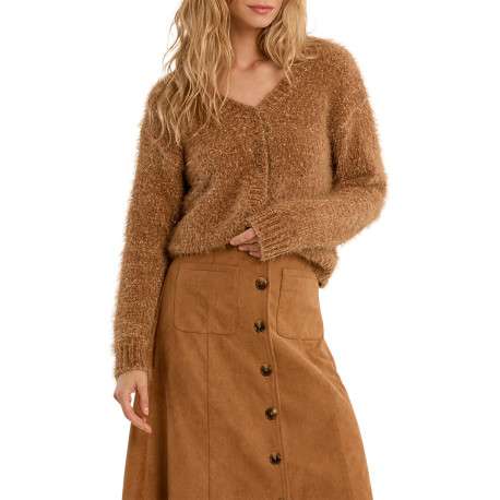 Pull camel avec une coupe droite doté d'un col V et des manches longues - Image 4