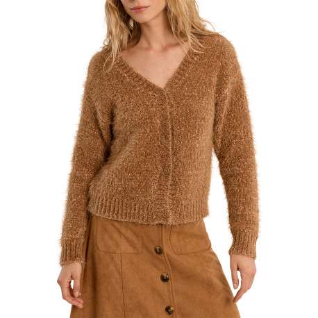 Pull camel avec une coupe droite doté d'un col V et des manches longues - Image 5