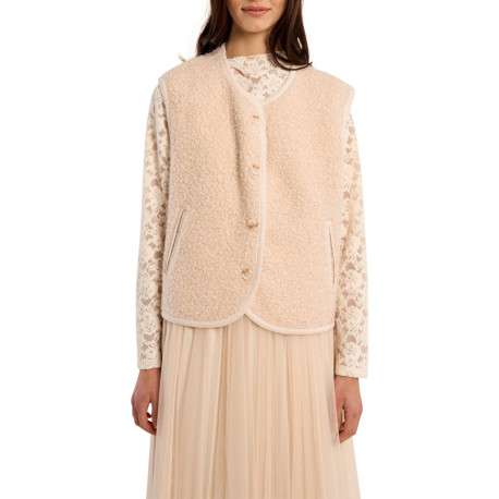 Veste sans manches écrue avec une coupe droite et un tissu effet sherpa