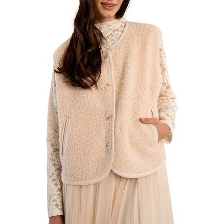 Veste sans manches écrue avec une coupe droite et un tissu effet sherpa - Image 4