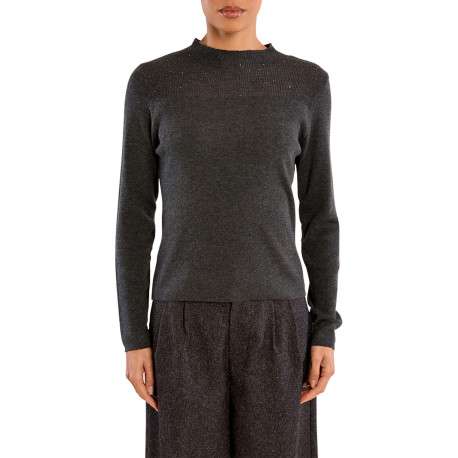 Pull gris uni à coupe droite muni d'un col montant et des manches longues