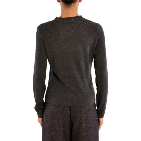 Pull gris uni à coupe droite muni d'un col montant et des manches longues - Image 3