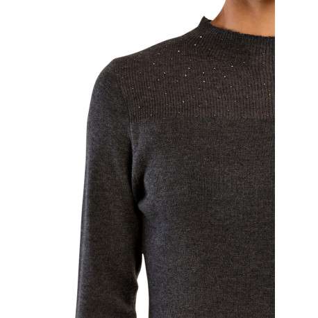 Pull gris uni à coupe droite muni d'un col montant et des manches longues - Image 5