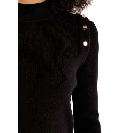 Pull noir uni à coupe ajustée doté d'un col rond et de manches longues - Image 4