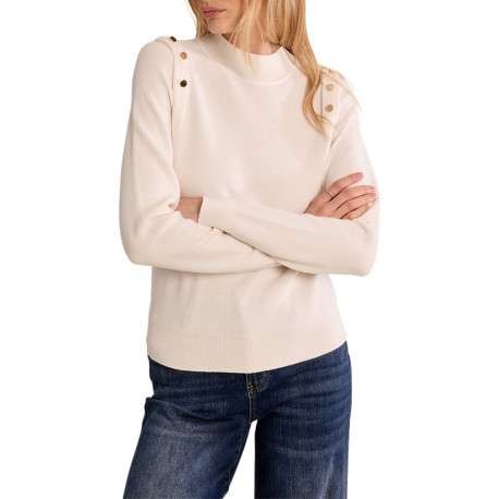 Pull blanc uni à coupe ajustée muni d'un col rond et de manches longues - Image 4