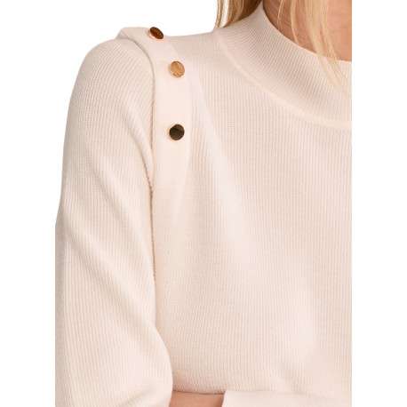 Pull blanc uni à coupe ajustée muni d'un col rond et de manches longues - Image 5