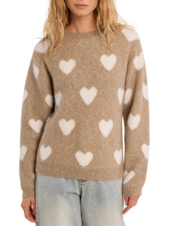Pull beige imprimé à coupe...