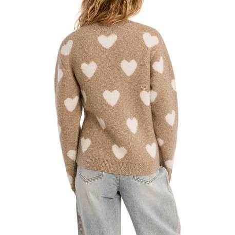 Pull beige imprimé à coupe droite agrémenté de motifs coeurs - Image 3