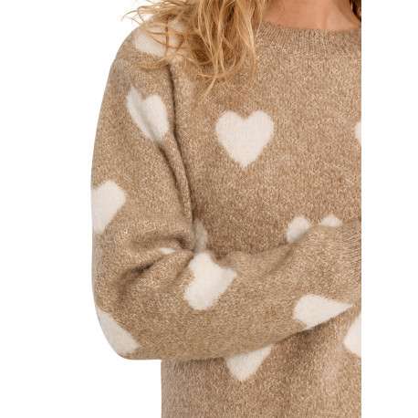 Pull beige imprimé à coupe droite agrémenté de motifs coeurs - Image 5