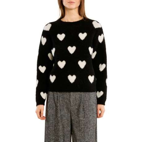 Pull noir à coupe droite avec un col rond et des manches longues