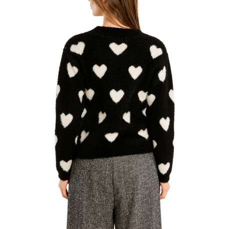 Pull noir à coupe droite avec un col rond et des manches longues - Image 3