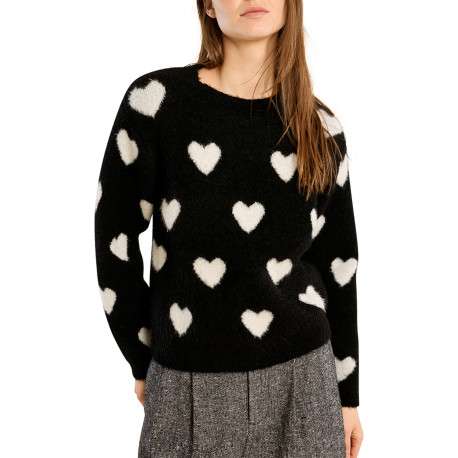 Pull noir à coupe droite avec un col rond et des manches longues - Image 4
