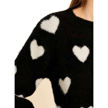 Pull noir à coupe droite avec un col rond et des manches longues - Image 5