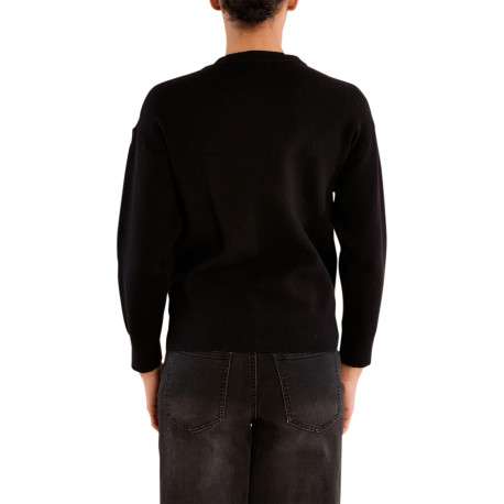 Pull noir à motif feuillage doté d'une coupe droite et d'un col rond - Image 3