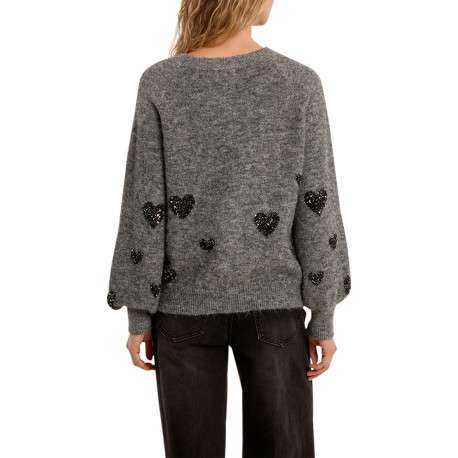 Pull gris à coupe droite doté d'un col rond et de manches longues - Image 2