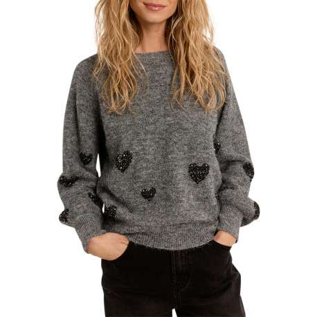 Pull gris à coupe droite doté d'un col rond et de manches longues - Image 3