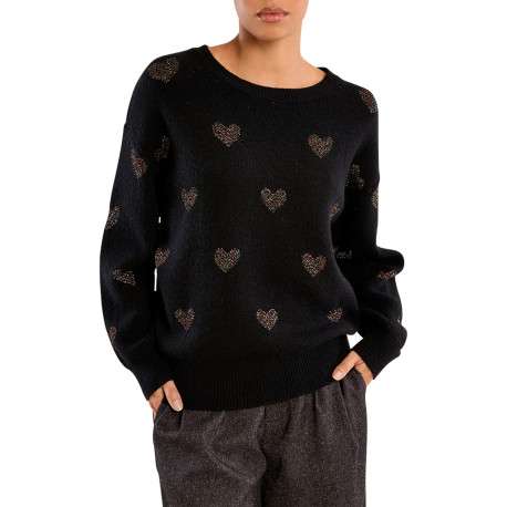 Pull noir à motifs brodés muni d'une coupe droite et d'un col rond - Image 3