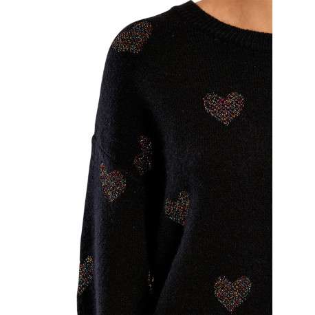 Pull noir à motifs brodés muni d'une coupe droite et d'un col rond - Image 5