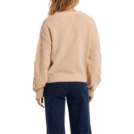 Pull beige à coupe droite pourvu de manches longues et de motifs - Image 2