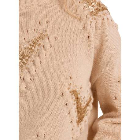 Pull beige à coupe droite pourvu de manches longues et de motifs - Image 5