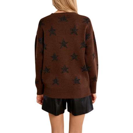Pull chocolat orné de motifs étoilés brillants pourvu d'une coupe droite - Image 2