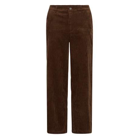 Pantalon en coton mélangé marron uni à coupe droite muni d'un zip et d'un bouton