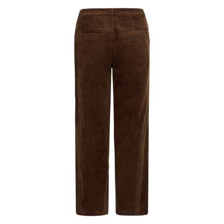 Pantalon en coton mélangé marron uni à coupe droite muni d'un zip et d'un bouton - Image 2